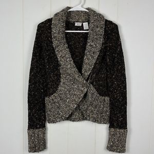 Buckle BKE Women Cardigan Sweater Small Brown Black Marled Button Alpaca Mohair